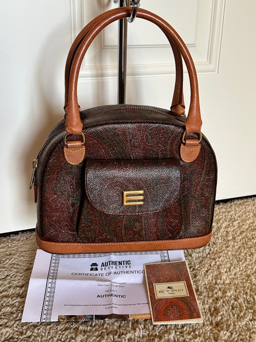 Etro Brown Paisley Top Handle Satchel with Tan Leather Handles- Gorgeous!